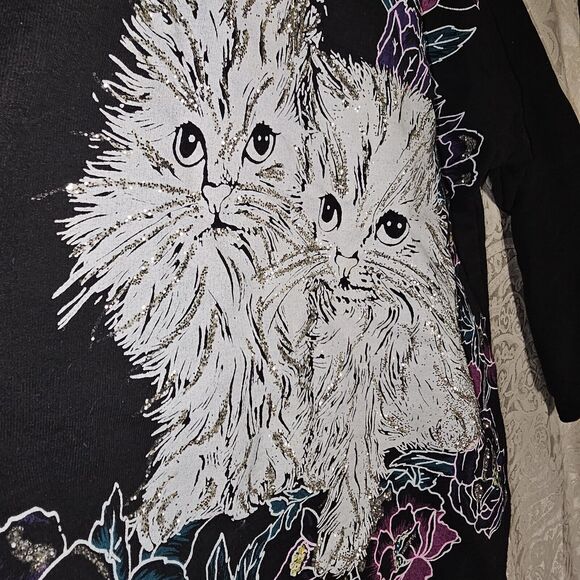 Vintage Black Glitter Kittens Sweatshirt 80s 90s- Tee Dee's, Womens Size Medium - Picture 8 of 12